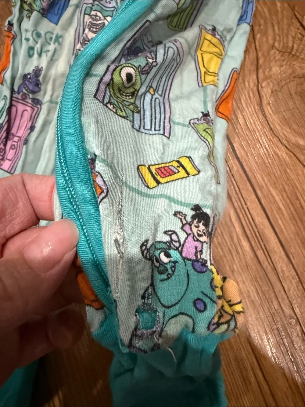 Little Sleepies Teal Disney Monsters Inc Door-Print Zippy Size 3T - Picture 3 of 4
